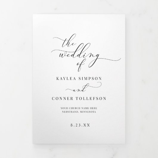 Elegant White Tri-voudig Wedding Program Booklet Drieluik Programma (Cover)