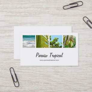 Elegant White Tropical Photo Collage Visitekaartje
