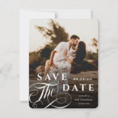 Elegant White Typography & Marble Back Photo Save The Date (Voorkant)