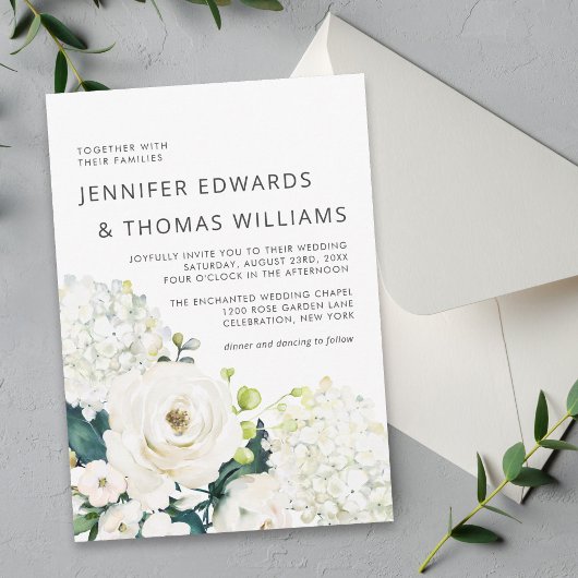 Elegant White Waterverf Floral Wedding Invitation Kaart
