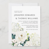 Elegant White Waterverf Floral Wedding Invitation Kaart (Voorkant)