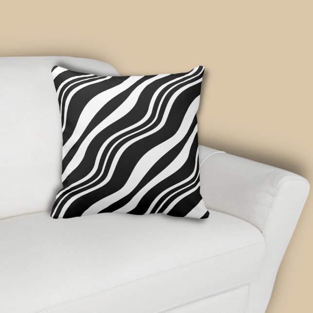 Elegant White Wave Line Pattern Black Kussen (Elegant White Wave Line Pattern Black Throw Pillow)