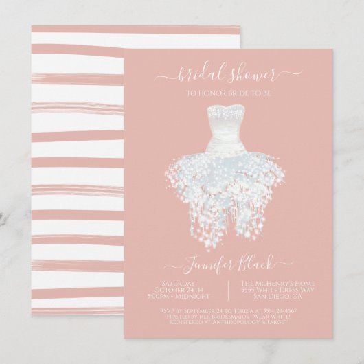 Elegant White Wedding dress vrijgezellenfeest Invi Kaart (Voorkant / Achterkant)