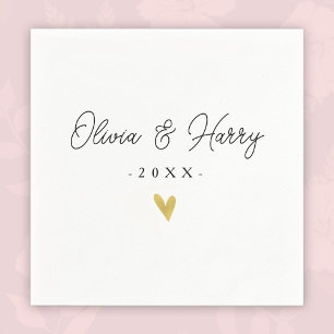 Elegant White Wedding Paper Napkin   Goud hart Servet