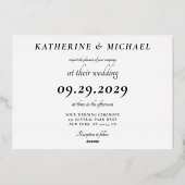 Elegant White Wedding Real Gold Foil Invitations (Verso)