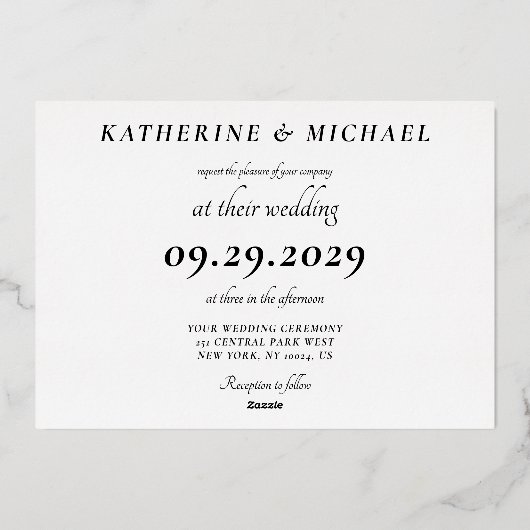 Elegant White Wedding Real Gold Foil Invitations (Verso)