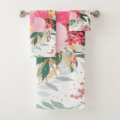 Elegant White Winter Floral & Gold Glitter Stippen Bad Handdoek (Insitu)