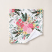 Elegant White Winter Floral & Gold Glitter Stippen Bad Handdoek (Wasdoekje)