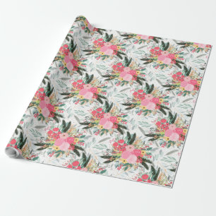 Elegant White Winter Floral & Gold Glitter Stippen Cadeaupapier
