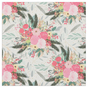 Elegant White Winter Floral & Gold Glitter Stippen Stof