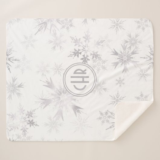 Elegant White Winter Snowflakes Sherpa Deken (Voorkant (horizontaal))