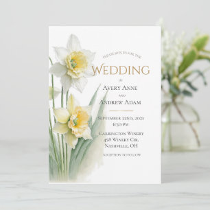 Elegant White & Yellow Daffodils Wedding Kaart