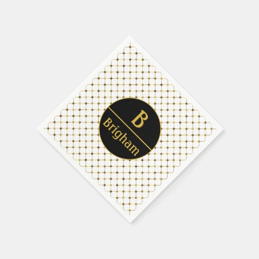 Elegant Whiter & Gold Dot Grid Split Monogram Servet (Hoek)