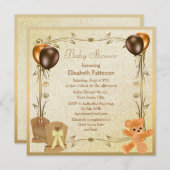 Elegant Wieg & Teddy  Baby shower nodigt uit Kaart (Voorkant / Achterkant)