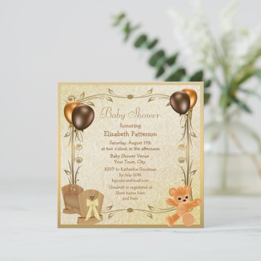 Elegant Wieg & Teddy  Baby shower nodigt uit Kaart (Staand voorkant)