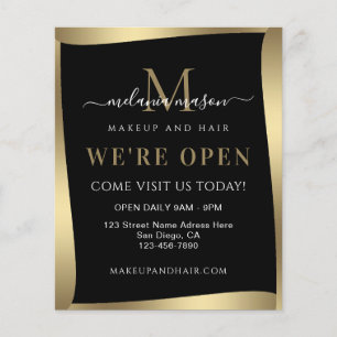 Elegant Wij zijn Open Salon Zwart Goud Minimalist Flyer
