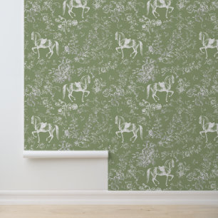 Elegant Wijze Groene Paard Bloemenpatroon Behang