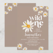 Elegant Wild Eén verjaardag Boho Daisy Flowers Kaart (Voorkant / Achterkant)