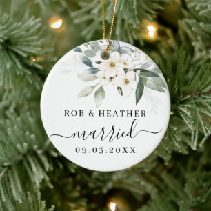 Elegant Wild Flowers Gepersonaliseerd Getrouwd Pas Keramisch Ornament