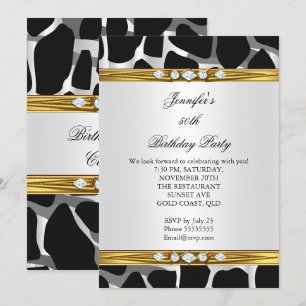 Elegant Wild Gold Black White Diamond Birthday Kaart