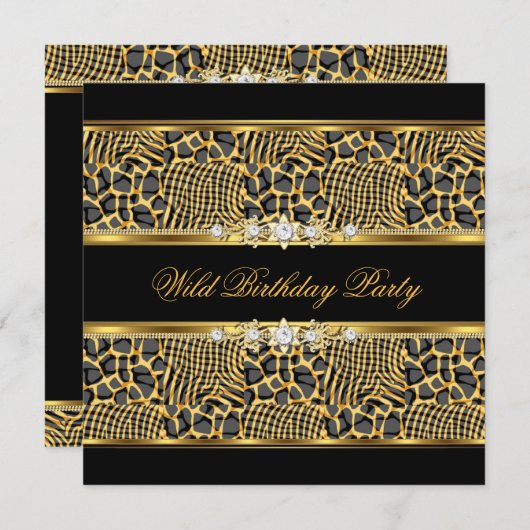 Elegant Wild Zebra Birthday Black Gold Kaart (Voorkant / Achterkant)