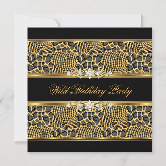Elegant Wild Zebra Birthday Black Gold Kaart (Voorkant)