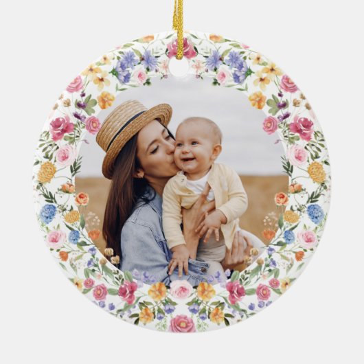 Elegant Wilde Bloem met 1 Moederdag Gift Keramisch Ornament (Achterkant)