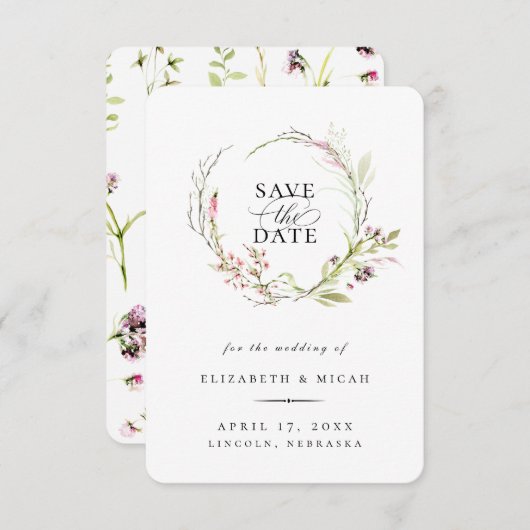 Elegant Wilde Bloem met de spits sparen de datum Aankondiging (Voorkant / Achterkant)