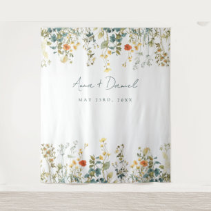 Elegant Wilde Bloemen Bruiloft Wandkleed