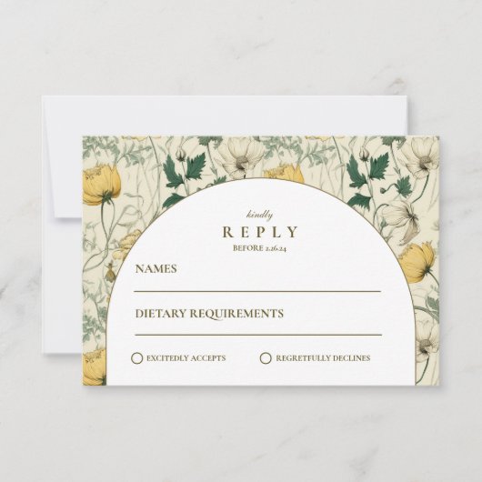Elegant Wildflower Arch Minimal Wedding RSVP Kaartje (Voorkant)