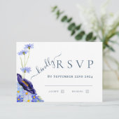 Elegant Wildflower Blue Wedding Reactie RSVP Kaartje (Staand voorkant)