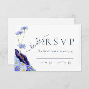 Elegant Wildflower Blue Wedding Reactie RSVP Kaartje