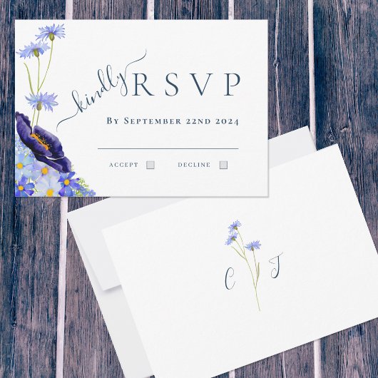 Elegant Wildflower Blue Wedding Reactie RSVP Kaartje