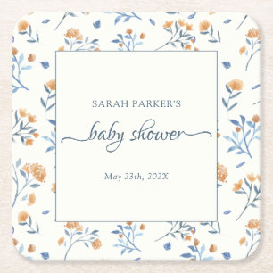 Elegant Wildflower Boho Baby shower Vierkante Kartonnen Onderzetter
