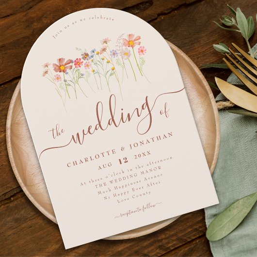 Elegant Wildflower Boho Beige Terracotta Wedding Kaart