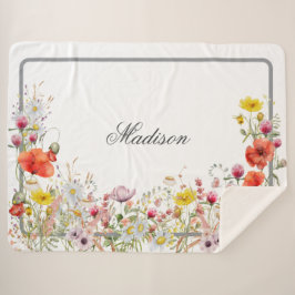 Elegant Wildflower Boho Custom Name Sherpa Deken