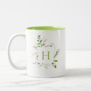 Elegant Wildflower Botanical Monogram Tweekleurige Koffiemok