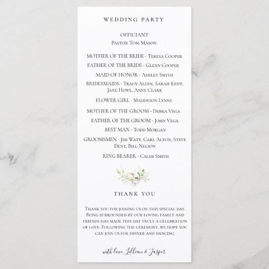 Elegant Wildflower Botanical Wedding Programme Programma (Achterkant)