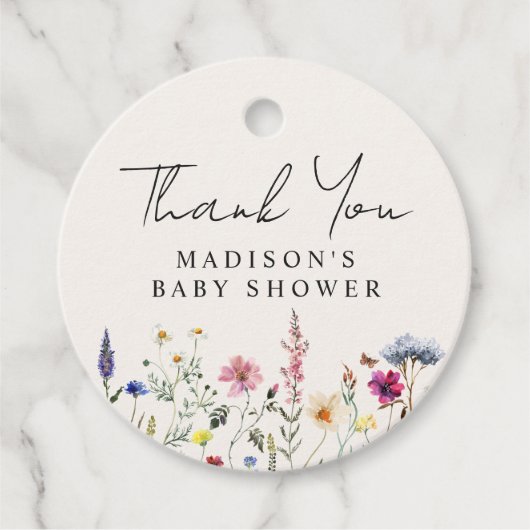Elegant Wildflower Cream Baby shower Dank u Bedankjes Labels (Voorkant)