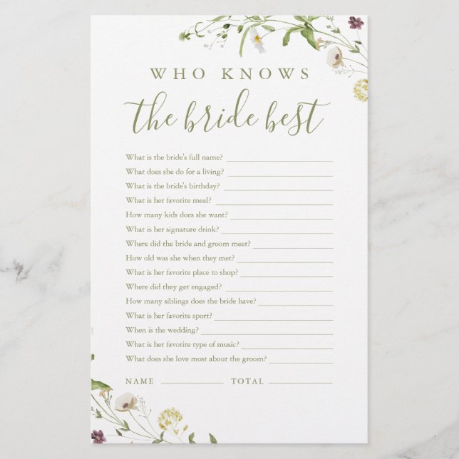 Elegant Wildflower die het beste bruidespel kent (Voorkant)