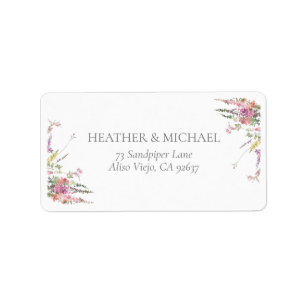 Elegant Wildflower Floral Wedding Return Address Etiket