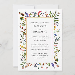 Elegant Wildflower + Gold Weddenwit achterzijde Kaart