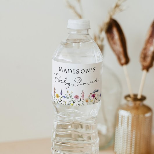 Elegant Wildflower Meadow Baby shower Waterfles Etiket