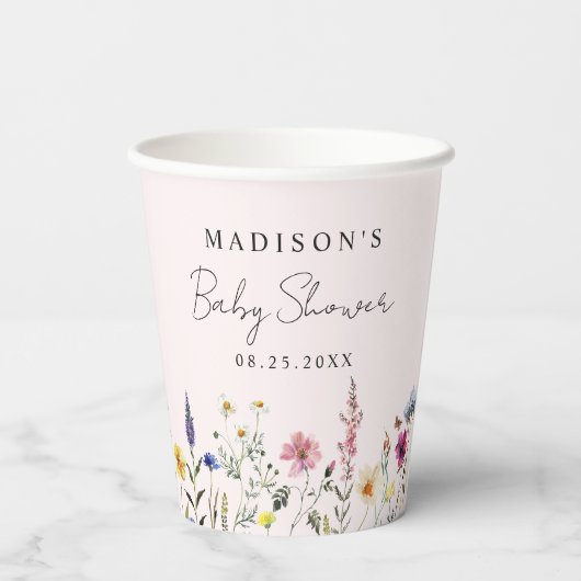 Elegant Wildflower Meadow Blush Roze Baby shower Papieren Bekers (Achterkant)