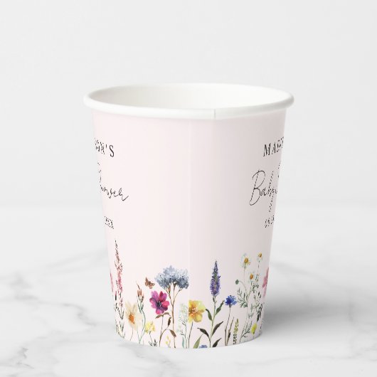 Elegant Wildflower Meadow Blush Roze Baby shower Papieren Bekers (Rechts)