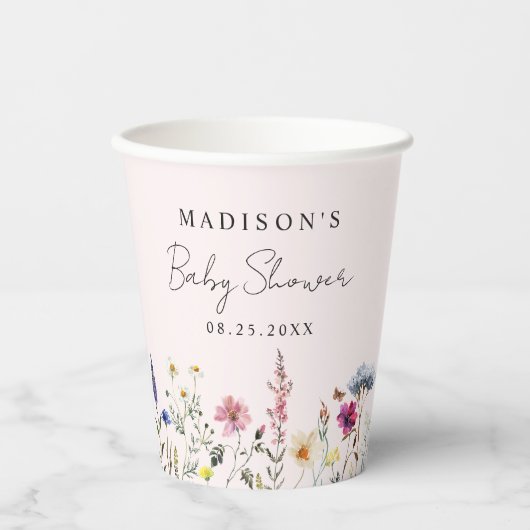 Elegant Wildflower Meadow Blush Roze Baby shower Papieren Bekers (Voorkant)