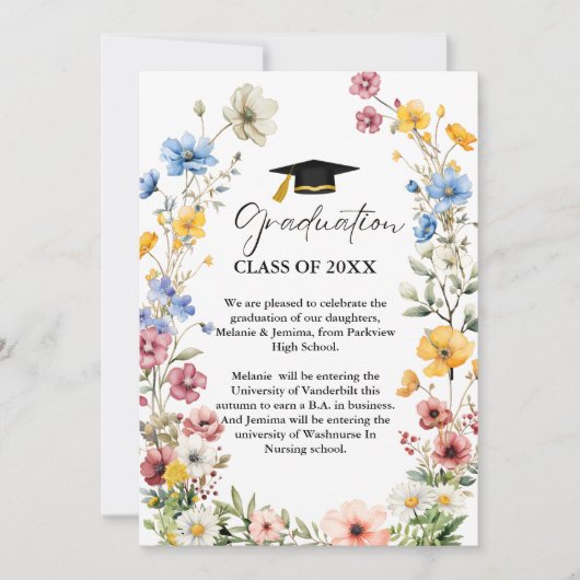 Elegant Wildflower Meadow Garden Afstuderen Aankondiging (Voorkant)
