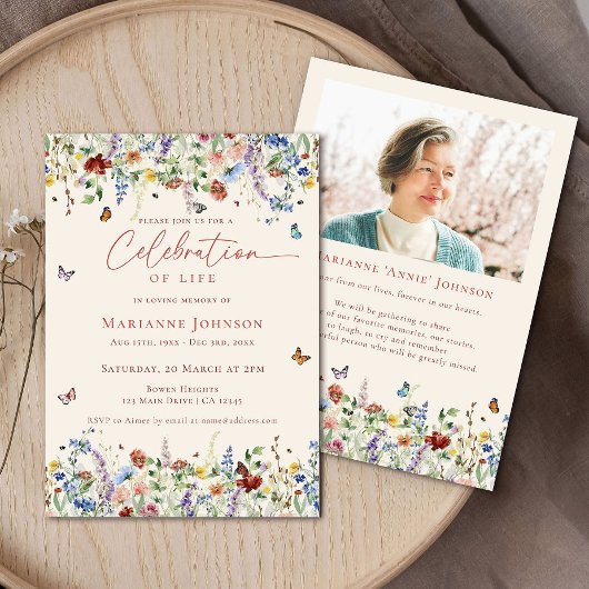 Elegant Wildflower Memorial Viering van het Leven Kaart