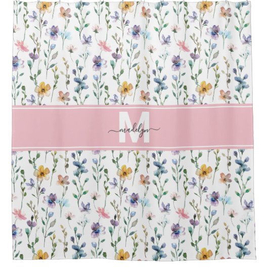 Elegant Wildflower Monogram Douchegordijn (Voorkant)