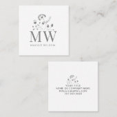 Elegant Wildflower Monogram Vierkante Visitekaartje (Voorkant / Achterkant)